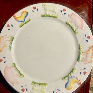 Vintage 4 / Italian Pottery Hand Painted Farm Animal Pig Rooster 12 1/2” size